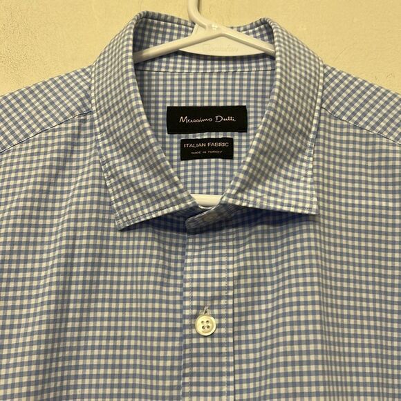 Massimo Dutti Blue white Checkered Men's Long sleeve Shirt Size L EUC - Picture 4 of 10